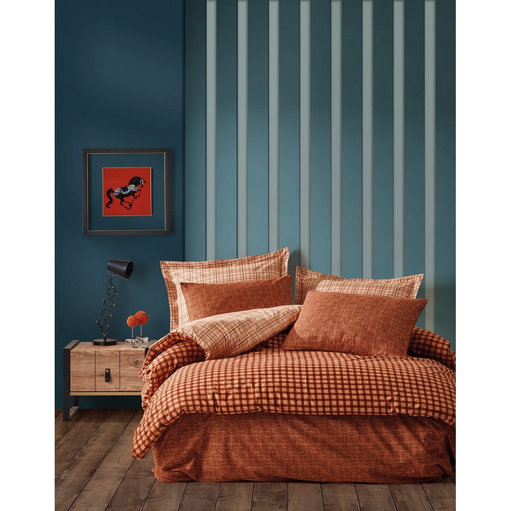 Oranžové povlečení na jednolůžko z ranforce bavlny Mijolnir Rane, 160 x 220 cm