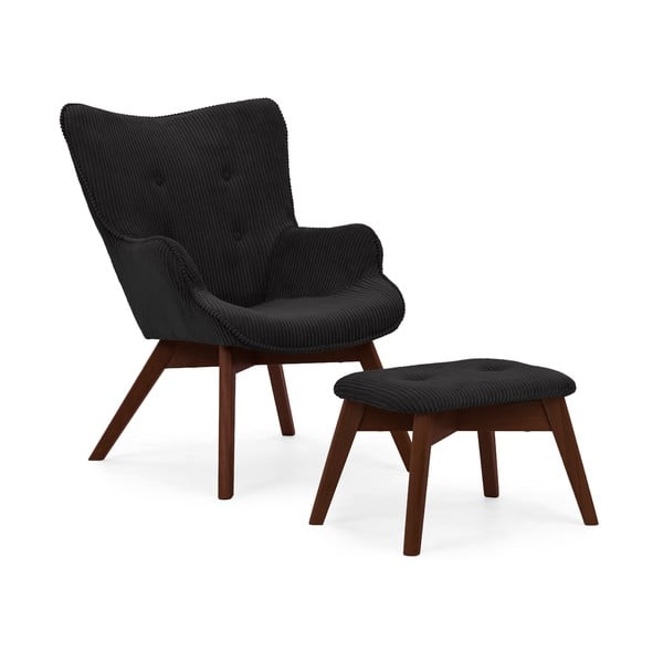 Černé manšestrové křeslo s podnožkou Niko – Ropez