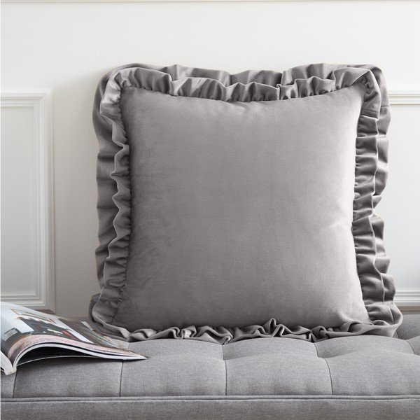 Sametový dekorační polštář 43x43 cm Velvet Double Frill – Catherine Lansfield-image-1