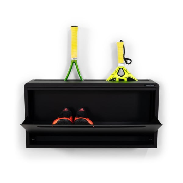 Černý kovový výklopný/závěsný botník 76x38x18 cm Sportiva – Spinder Design-image-3