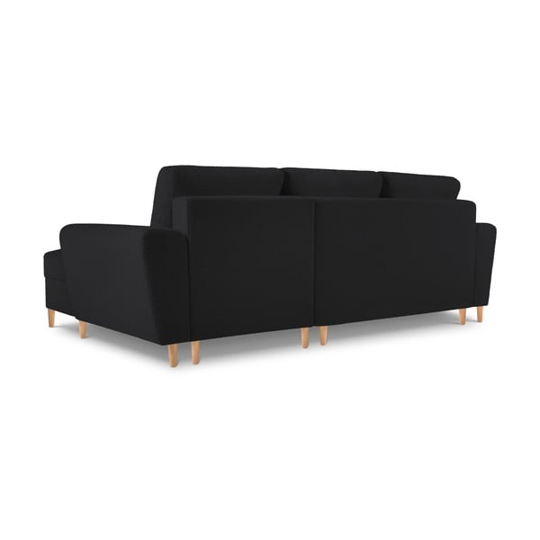 Černá rozkládací/s úložným prostorem rohová pohovka z textilie bouclé (pravý roh/s lenoškou) Kyoto – Cosmopolitan Design-image-4