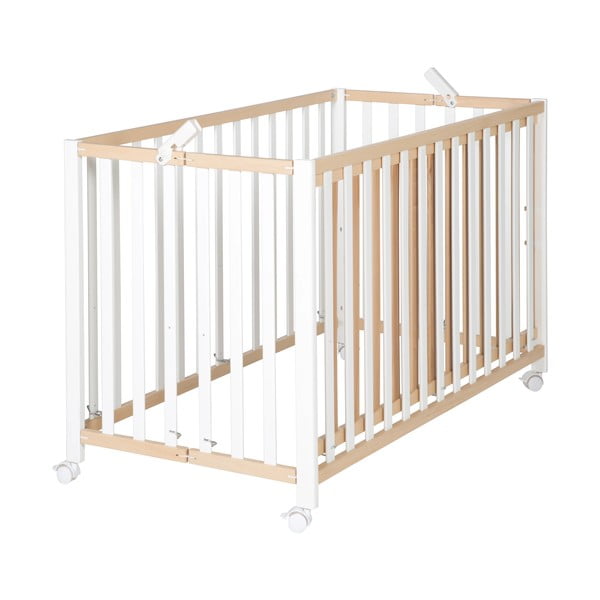 Skládací postýlka na kolečkách v bílo-přírodní barvě 60x120 cm Fold up – Roba-image-2