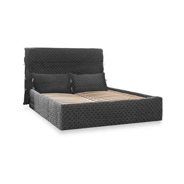 Černá čalouněná dvoulůžková postel s úložným prostorem s roštem 140x200 cm Sleepy Luna – Miuform
