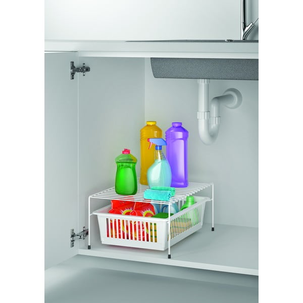Bílá přídavná police z nerezové oceli s úložným prostorem Metaltex Dino-image-3