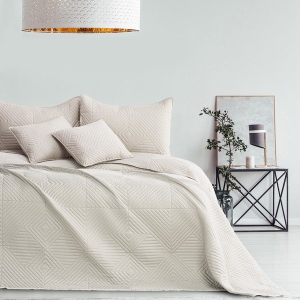 Krémový prošívaný přehoz z mikrovlákna 220x240 cm Softa – Restilo-image-1