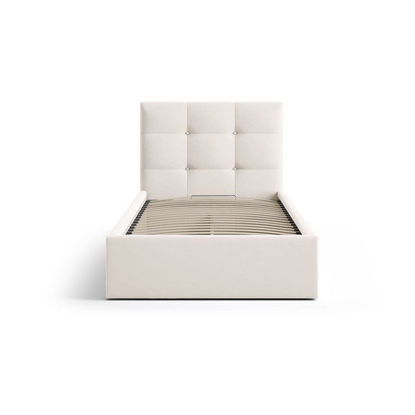 Krémová čalouněná jednolůžková postel s úložným prostorem s roštem 90x200 cm Phaedra – Micadoni -image-3