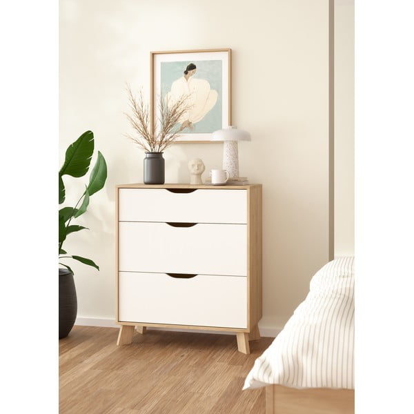 Bílá/v přírodní barvě komoda v dekoru dubu 79x92x40 cm Ikast – Tvilum-image-3