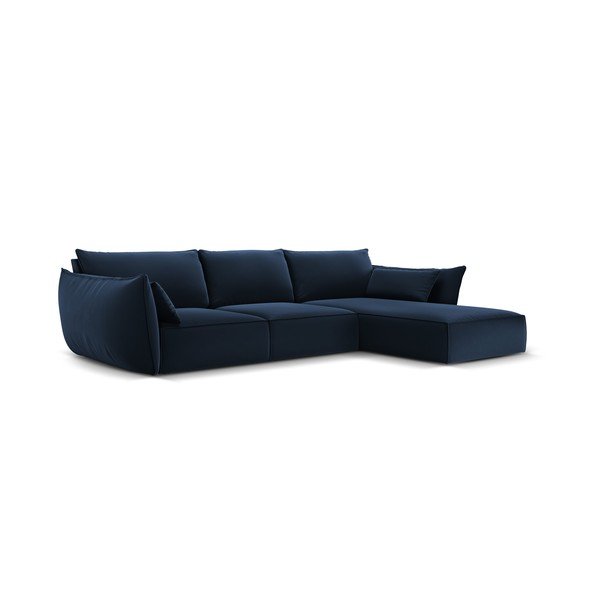 Tmavě modrá sametová rohová pohovka (pravý roh/s lenoškou) Vanda – Mazzini Sofas-image-2