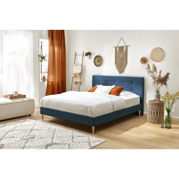 Modrá čalouněná dvoulůžková postel s roštem 180x200 cm Rory – Bobochic Paris-image-3