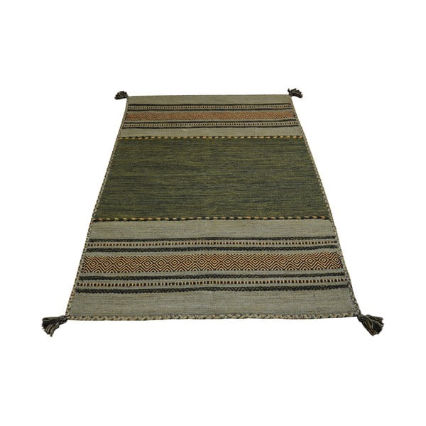 Zeleno-hnědý bavlněný koberec Webtappeti Antique Kilim, 160 x 230 cm