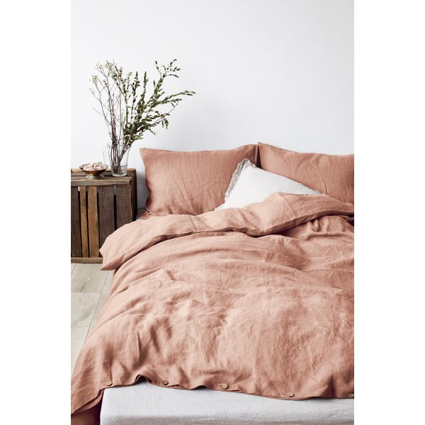 Terakotově hnědý lněný povlak na peřinu Linen Tales, 140 x 220 cm-image-1