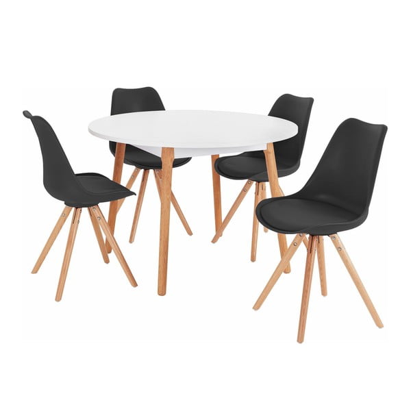 Set jídelního stolu a 4 černých jídelních židlí Støraa Oregon Brenda