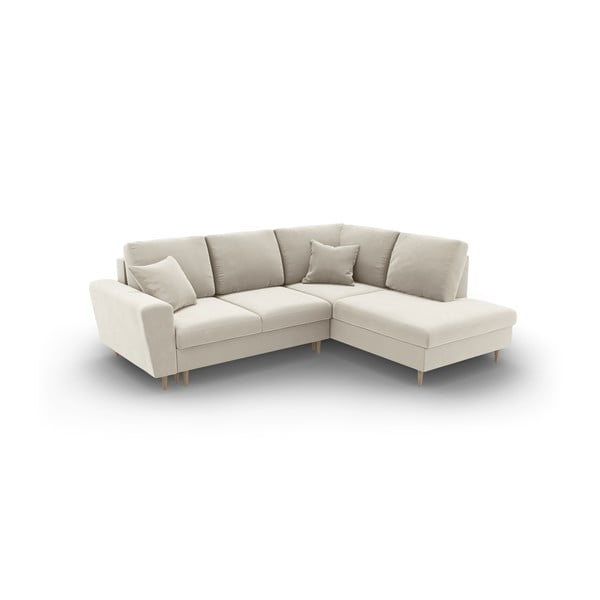 Béžová sametová rozkládací/s úložným prostorem rohová pohovka (pravý roh/do L) Kyoto – Cosmopolitan Design-image-1