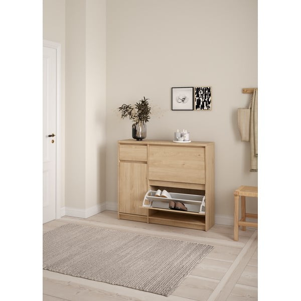 Výklopný botník v dekoru dubu v přírodní barvě 109x93x32 cm Naia – Tvilum-image-1