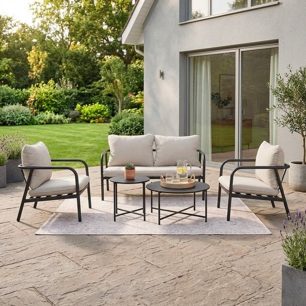 Béžový ocelový zahradní lounge set pro 4 Ostuni – Bizzotto-image-1