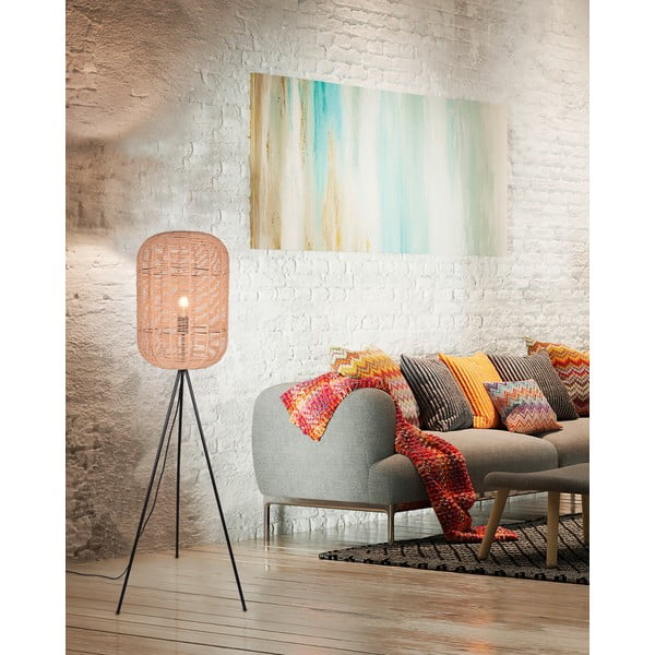 Béžová stojací lampa se stínidlem z proutí a textilu (výška 150 cm) Runa – Trio-image-1