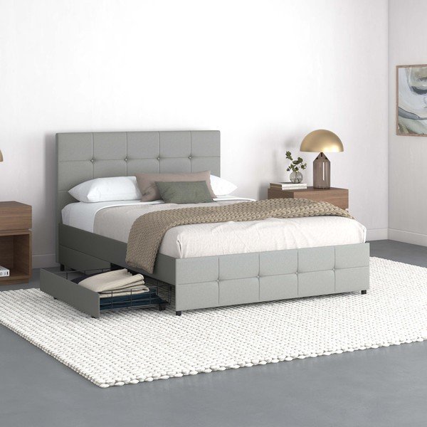 Šedá čalouněná dvoulůžková postel s úložným prostorem 140x200 cm Rose – Støraa-image-2