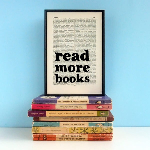 Plakát v dřevěném rámu Bookishly Read More Books