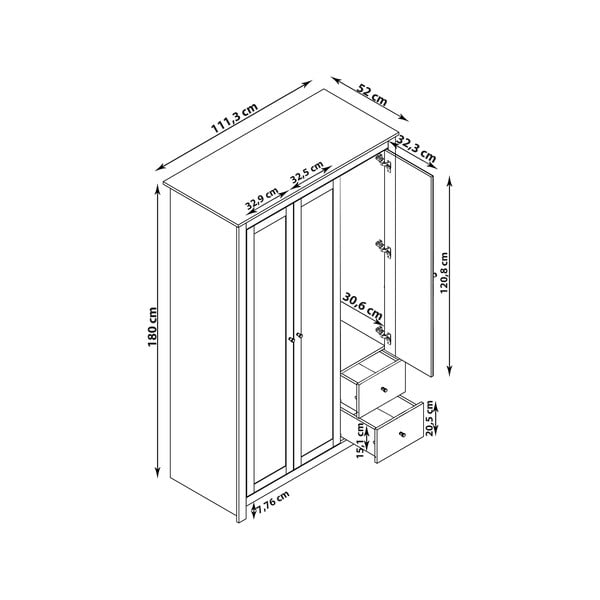 Šatní skříň v dekoru dubu v šedo-přírodní barvě 112x180 cm Emerald – Støraa-image-3