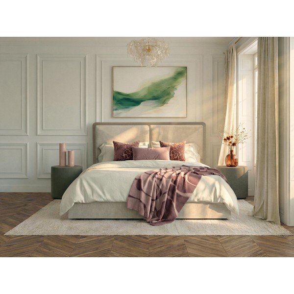 Béžová/taupe čalouněná dvoulůžková postel s úložným prostorem s roštem 180x200 cm Mara – Bobochic Paris-image-3