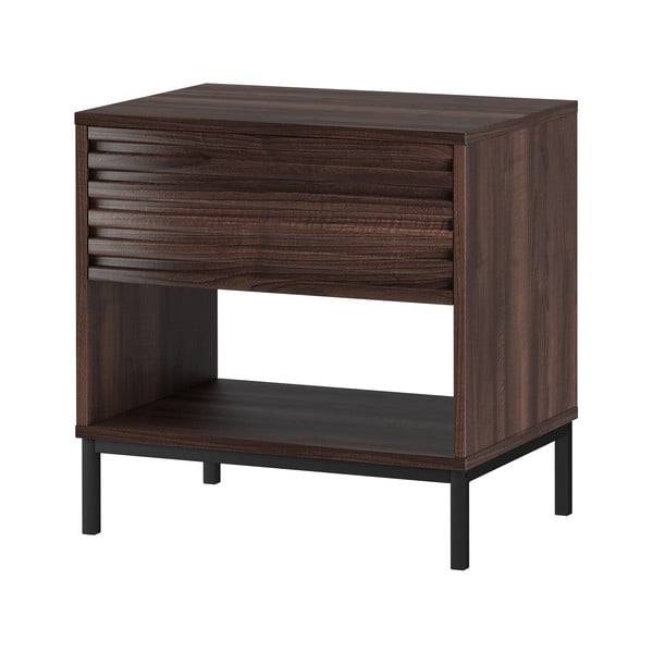 Tmavě hnědý noční stolek s deskou v dekoru ořechového dřeva Celine – Støraa-image-1