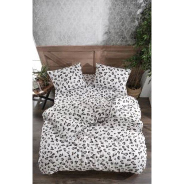 Bílé/šedé povlečení na dvoulůžko/prodloužené z bavlny Renforcé s prostěradlem/4dílné 200x220 cm – Mila Home-image-1