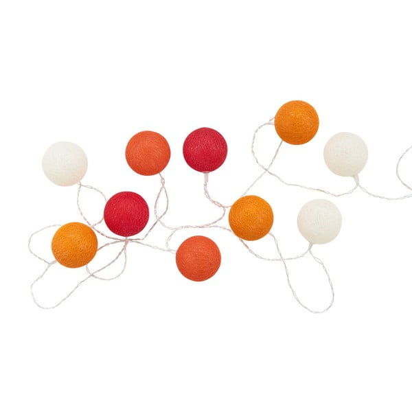 Oranžovo-červený světelný řetěz s 10 koulemi Butlers In the Mood, délka 3 m