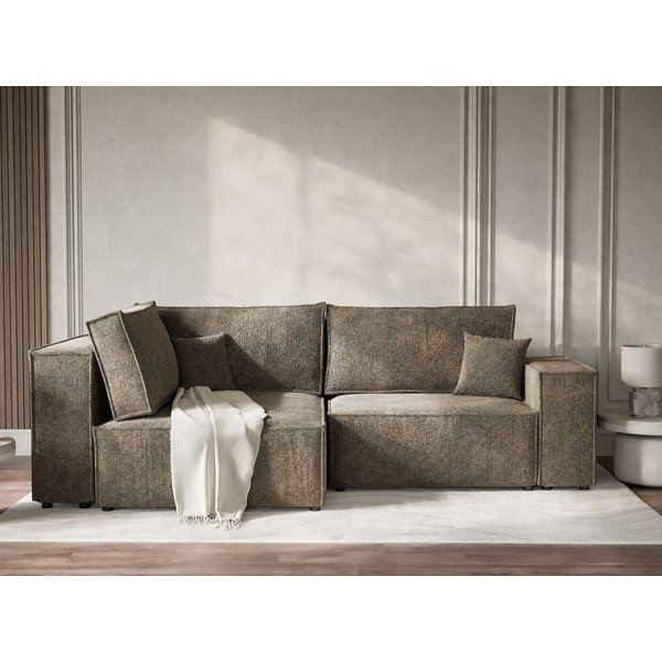 Hnědá žinylková rozkládací/s úložným prostorem rohová pohovka (levý roh/do L) Tonga – Maison de Rêve-image-1