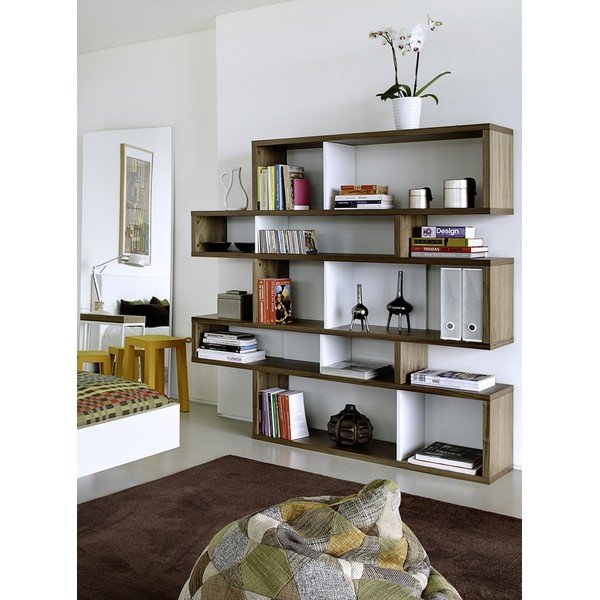 Hnědo-bílá knihovna TemaHome London, výška 160 cm-image-1