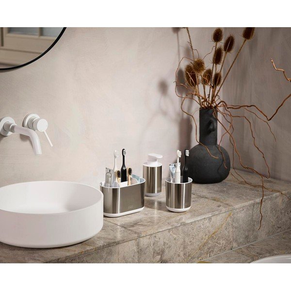 Kelímek na zubní kartáčky z nerezové oceli ve stříbrné barvě Duo Steel – Joseph Joseph-image-1