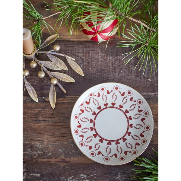 Krémový dezertní  talíř s vánočním motivem z kameniny ø 16 cm Jolly – Bloomingville-image-1