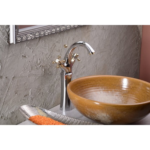 Stojánková umyvadlová baterie v leskle stříbrno-zlaté barvě Antea – Sapho-image-1