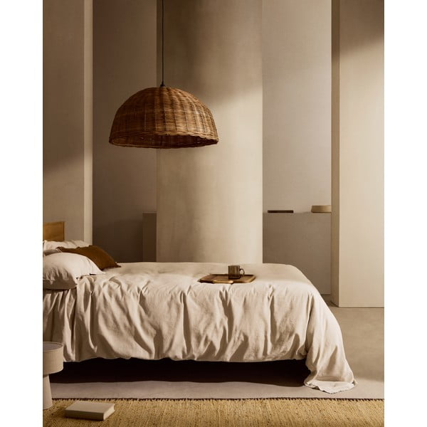 Povlečení šedobéžové na dvoulůžko/prodloužené s příměsí lnu 240x220 cm Simmel – Kave Home-image-1