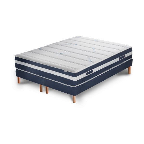 Tmavě modrá postel s matrací a dvojitým boxspringemStella Cadente Maison Venus Europe, 140 x 200 cm