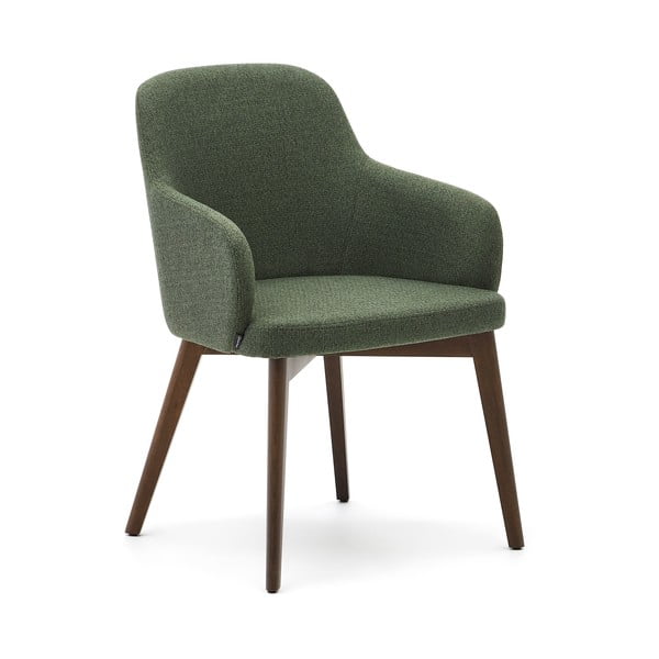 Tmavě zelené čalouněné jídelní křeslo s područkami Nelida – Kave Home