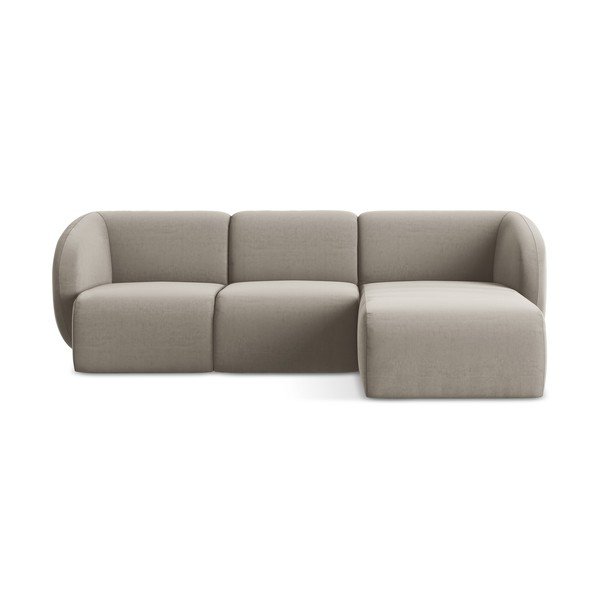 Světle hnědá sametová rohová pohovka (pravý roh/s lenoškou) Lani – Makamii