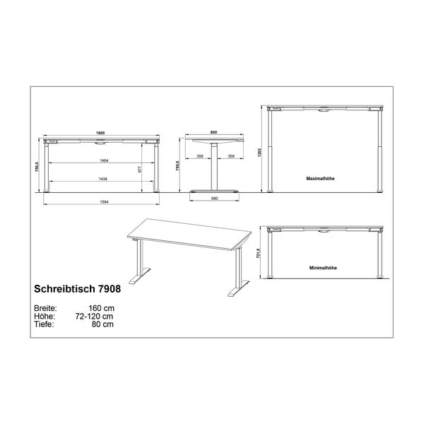 Polohovací pracovní stůl s elektricky nastavitelnou výškou  80x160 cm Agenda – Germania-image-4