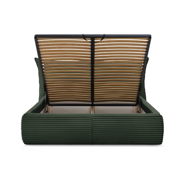 Tmavě zelená čalouněná dvoulůžková postel s úložným prostorem a roštem 160x200 cm Jade – Bobochic Paris-image-4