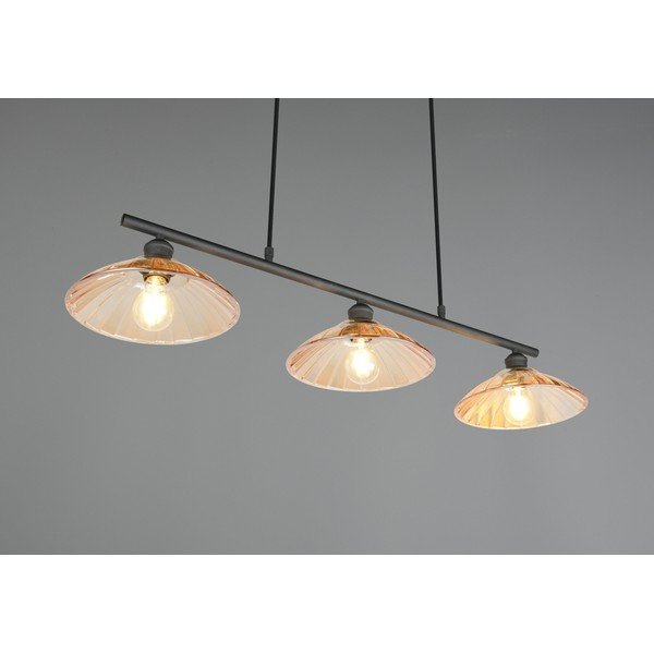 Černé/jantarové kovové závěsné svítidlo se skleněným stínidlem Eluna – Reality-image-2