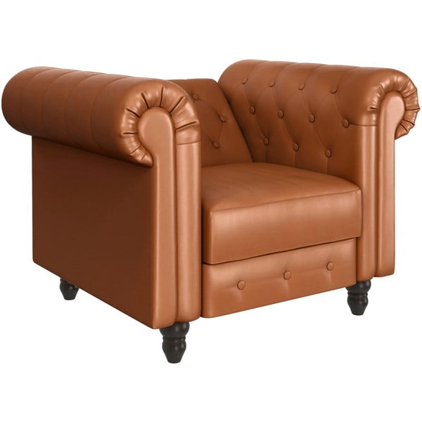Koňakově hnědé křeslo chesterfield z imitace kůže Felix – Støraa-image-3