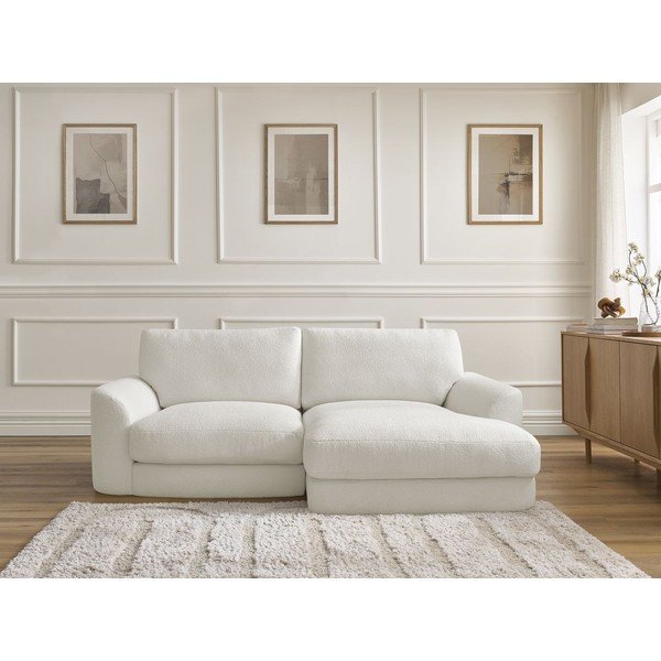 Bílá rohová pohovka z textilie bouclé (pravý roh/s lenoškou) Leonore – Bobochic Paris-image-1