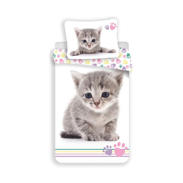 Bílé bavlněné dětské povlečení na jednolůžko 140x200 cm Kitten "Colour" – Jerry Fabrics