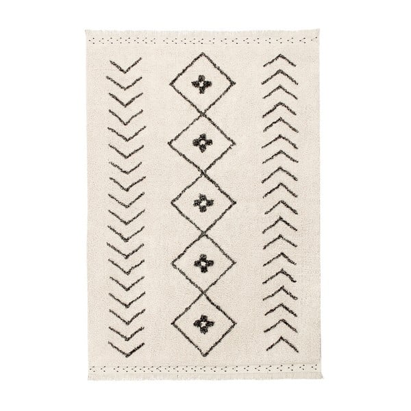 Krémový pratelný ručně tkaný bavlněný koberec 170x120 cm Bereber Rhombs – Lorena Canals