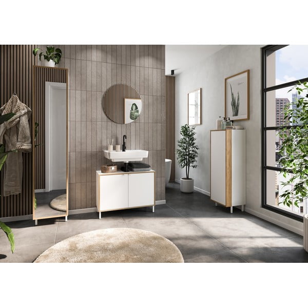 Bílá vysoká/úzká koupelnová skříňka 39x120 cm Topeka – Germania-image-1