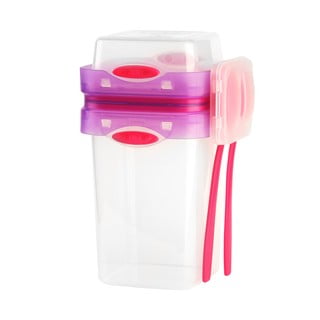 Růžová krabička na svačinu a oběd s příborem, Vialli Design, 650ml+230m