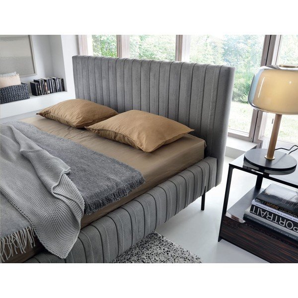 Šedá čalouněná dvoulůžková postel s úložným prostorem s roštem 160x200 cm Plissa – ELTAP-image-3