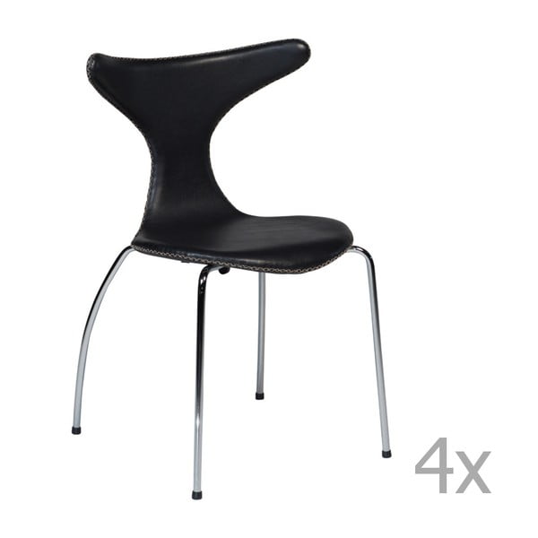 Sada 4 černých kožených jídelních židlí s pochromovaným podnožím DAN– FORM Dolphin 