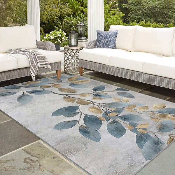 Pratelný koberec ve světle modré a zlaté barvě 80x150 cm Golden Leaves – Mila Home-image-4