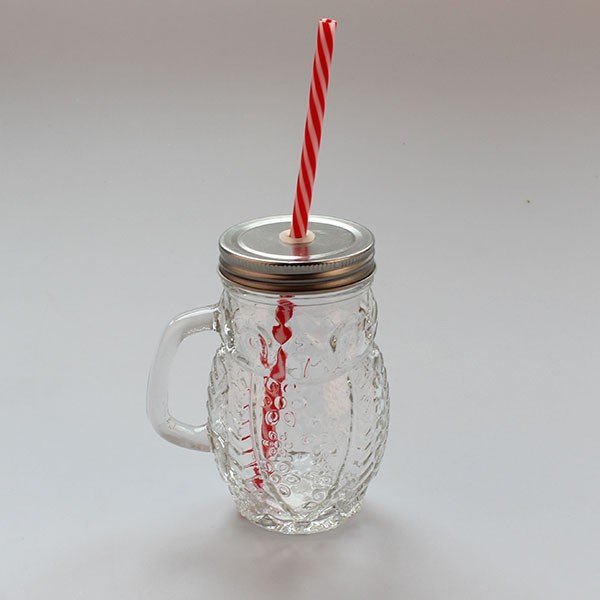Sklenice se stříbrným víčkem a brčkem Dakls, 350 ml