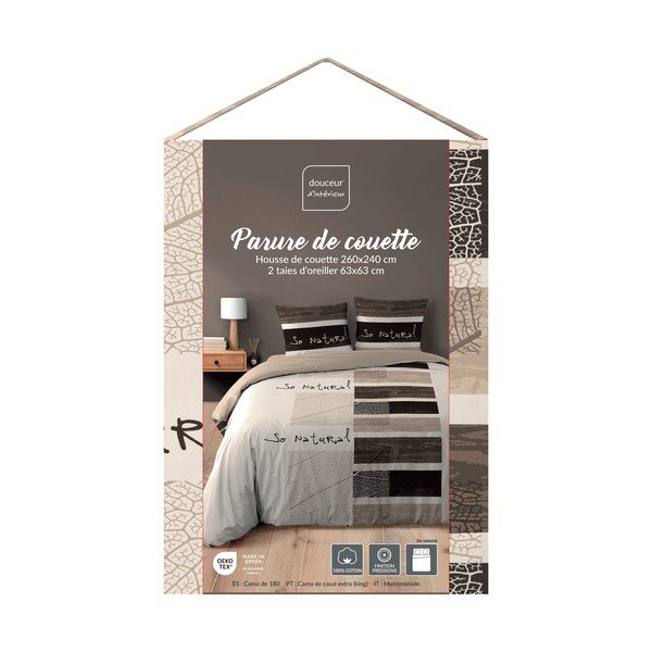 Hnědé 3dílné bavlněné povlečení na dvoulůžko/prodloužené 260x240 cm So Natural – douceur d'intérieur-image-2